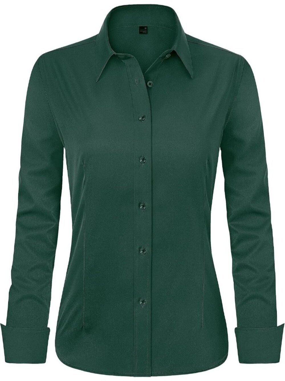 Women's Army Green Button Down Shirt Wrinkle Free Stretch Long Sleeve Work Shirt